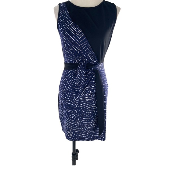 Diane Von Furstenberg Black and Blue Polka Dot Dalia Wrap Size 6 - Picture 2 of 5